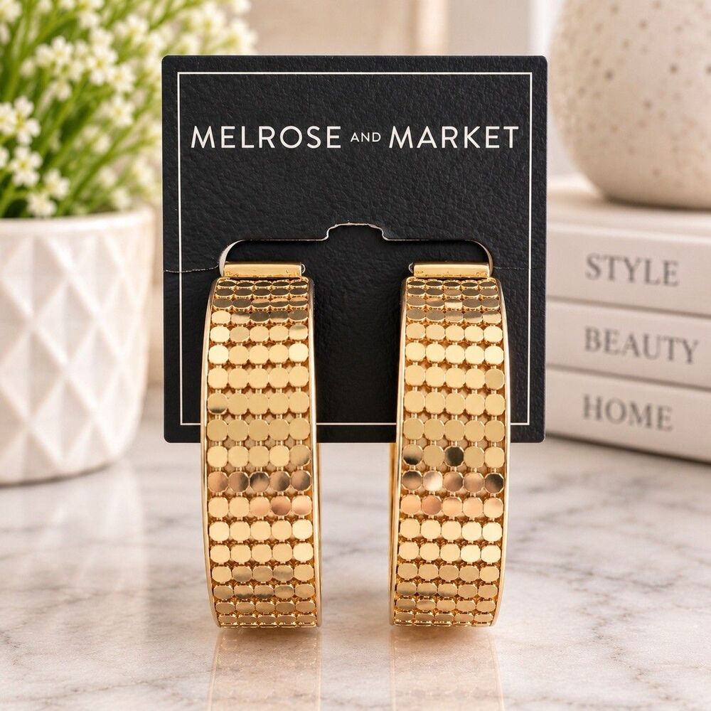 Melrose & Market Gold Tone Wide Textured Hoop Earrings Nordstrom Nickel Free NWT